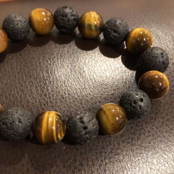Tigers Eye, Lava and Sterling Silver Bracelet - Picture 6 of 12